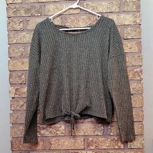 No Boundaries Juniors Olive Rich Ribbed Knit Long Sleeve Crop Top Size XXL/19
